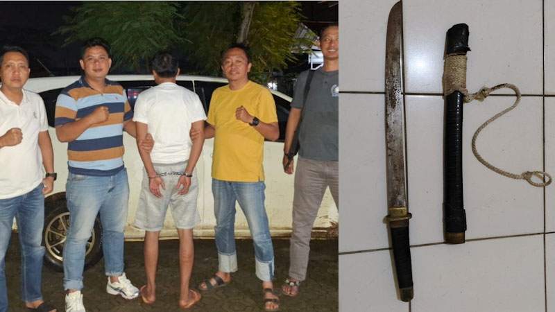 Petugas Kepolisian Pasir Sakti Mengamankan Tersangka Penganiayaan dan Barang Bukti.